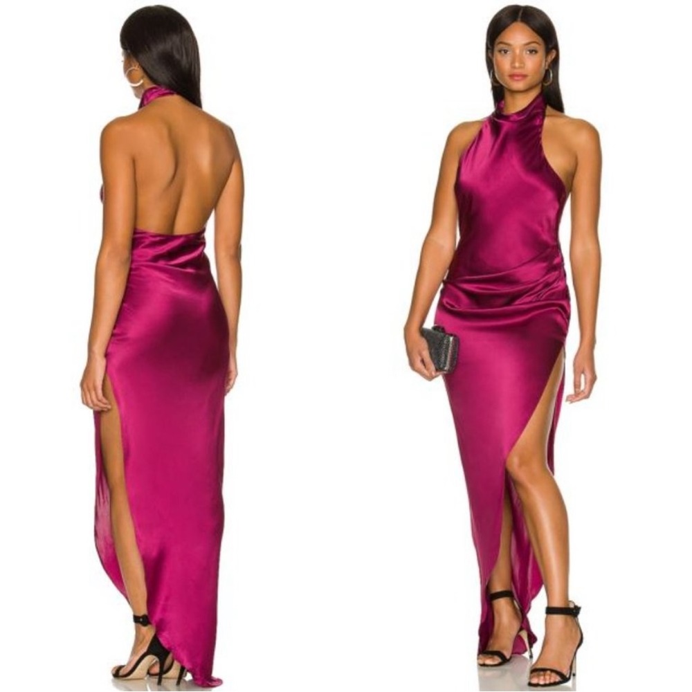 Amanda Uprichard | Samba Silk Formal High Neck Gown in Aubergine Size S